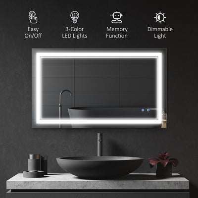 kleankin Modern LED Bathroom Mirror, Dimmable Vanity Mirror w/ Memory Function