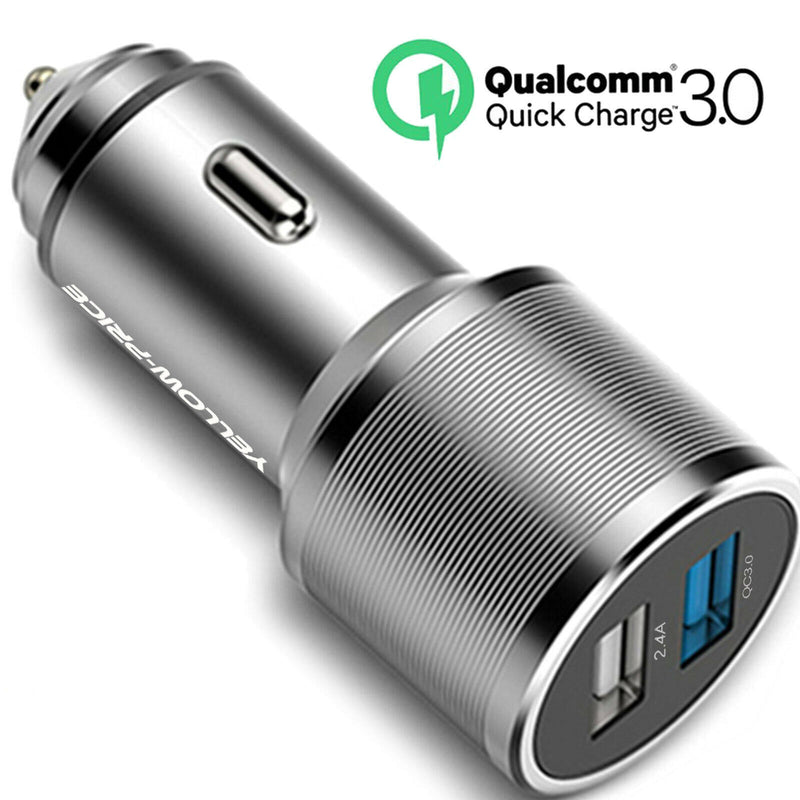 Metal QC 3.0 Car Charger Dual Ports with Braided USB3.0 A to USB-C Cable[3/6ft]