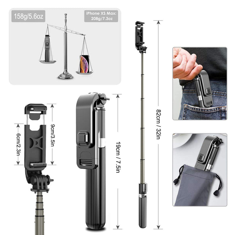 3 in 1 Mini Extendable Bluetooth Selfie Stick Tripod for iPhone 12/11/Xs/XR/8/7