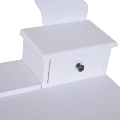 2-PC Dressing Table Set Vanity Makeup Desk Mirror Stool 5 Drawers Bedroom White
