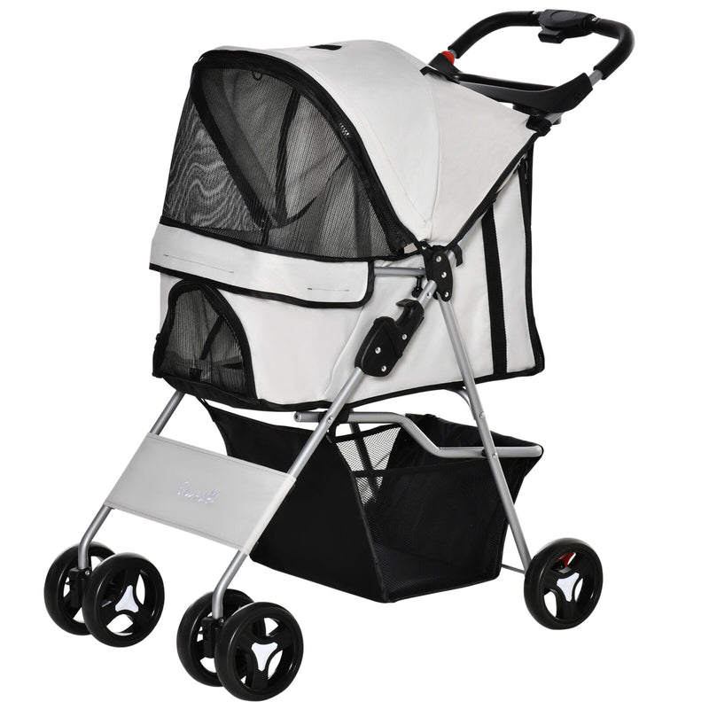 PawHut Cat Dog Carrier Cart Foldable with Storage Basket Cup Holder, Grey