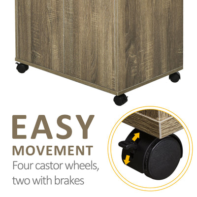 Wooden Microwave Cart on Wheels Storage Shelf 2-door Cabinet Trolley Grey