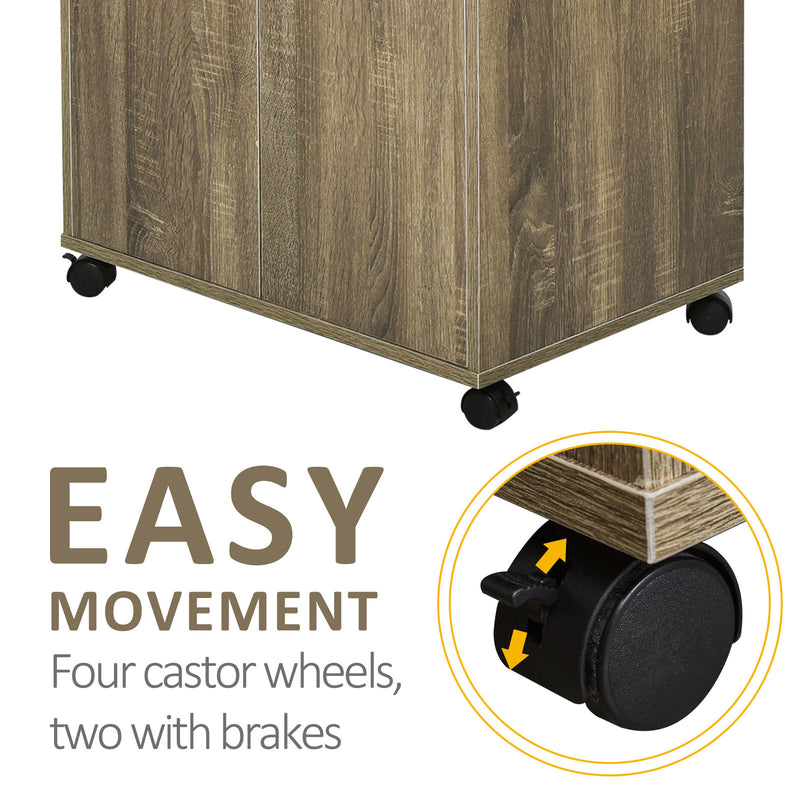 Wooden Microwave Cart on Wheels Storage Shelf 2-door Cabinet Trolley Grey