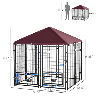 PawHut Outdoor Dog Kennel Lockable Welded Wire Steel Fence w/ Oxford Cover Door