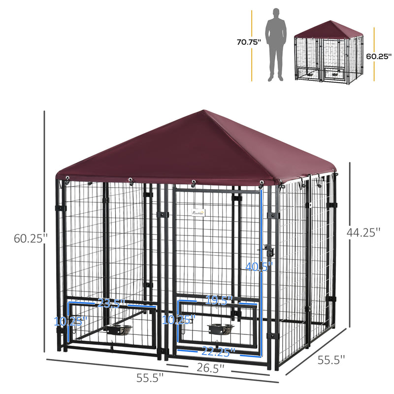 PawHut Outdoor Dog Kennel Lockable Welded Wire Steel Fence w/ Oxford Cover Door