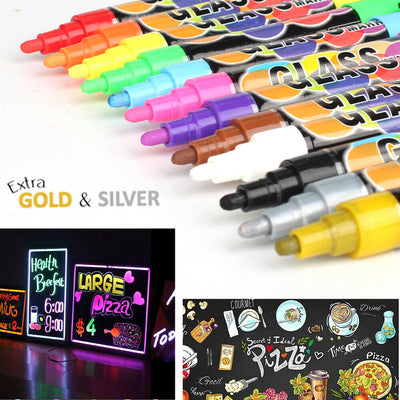 Liquid Chalk Markers - Non Toxic Extra Gold & Silver Included for Glass, Windows