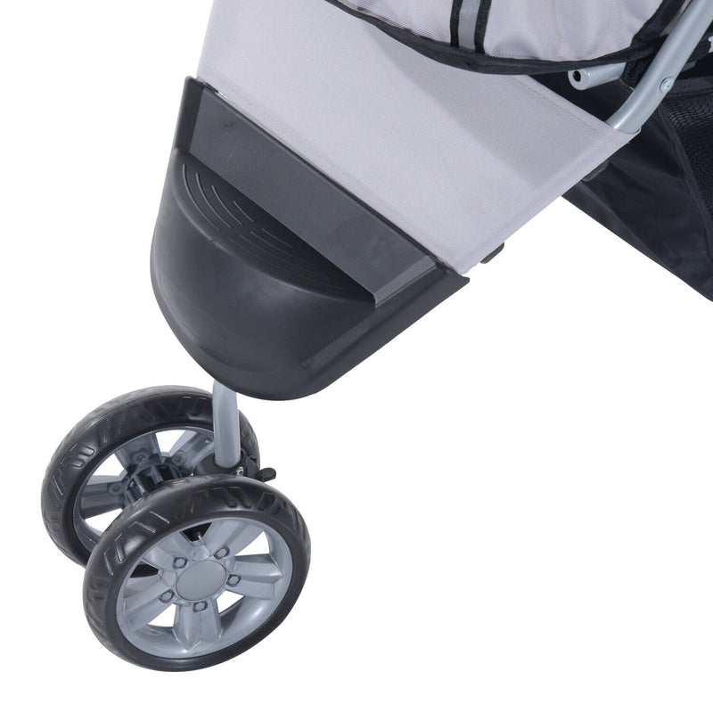 3 Wheels Pet Stroller Folding Dog Carrying Cart w/ Brake Canopy Travel