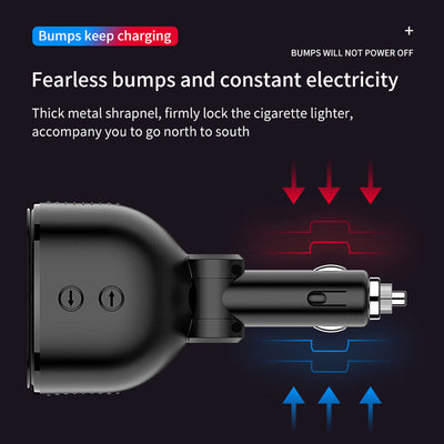 USB C Car Charger, 2 Sockets Cigarette Lighter Splitter 12/24V 80W LED Display