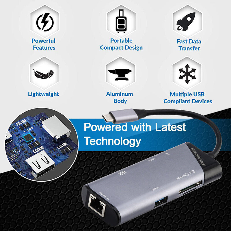 USB C Hub Adapter w/ 4K HDMI, Ethernet, Type C, USB 3.0 Port for Macbook Pro/Air