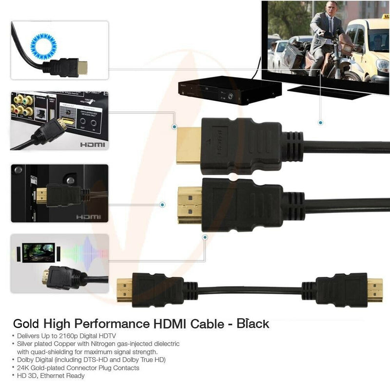 Short and Long HDMI Cable 1080p Ethernet ARC HDTV 1.5 2 3 6 10 15 25 30 50 66 FT