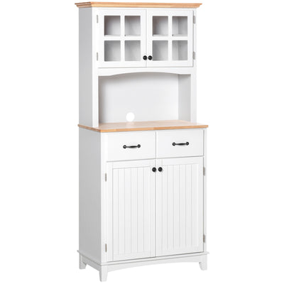Coastal Style Kitchen Buffet and Microwave Hutch w/ Storage Cabinet & Drawer