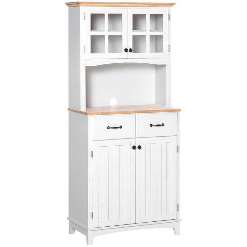 Coastal Style Kitchen Buffet and Microwave Hutch w/ Storage Cabinet & Drawer