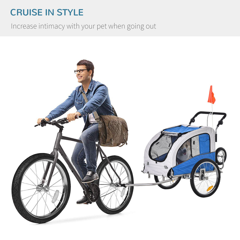 2in1 Pet Dog Bike Bicycle Trailer Stroller Jogger w/Suspension Blue Grey