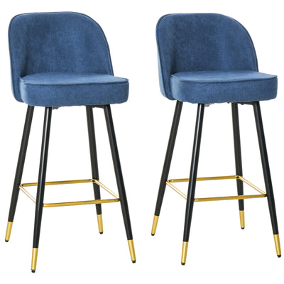 Set of 2 Upholstered Barstools Fabric Bar Chairs with Gold-Capped Steel Legs