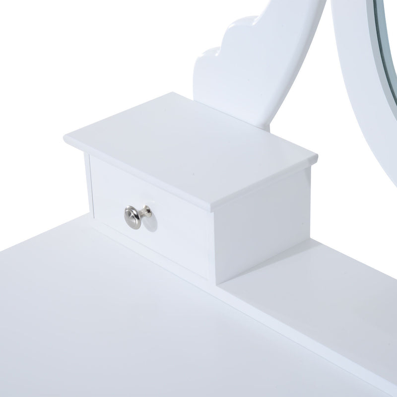 2-PC Dressing Table Set Vanity Makeup Desk Mirror Stool 5 Drawers Bedroom White