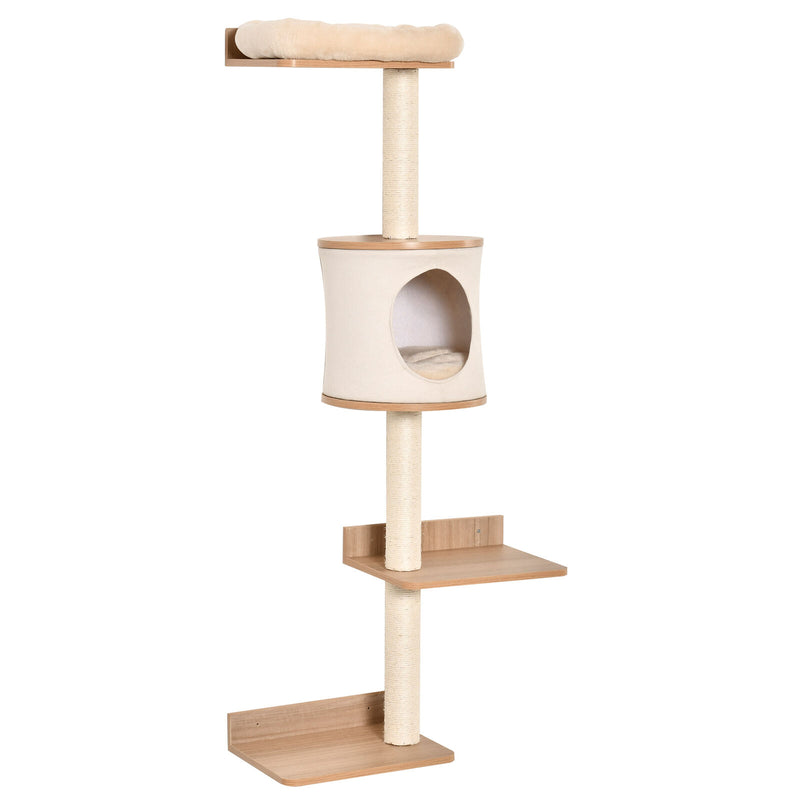 4-Level Wall Mounted Cat Tree Activity Play Center w/ Condo Bed Scratching Posts 196393066645