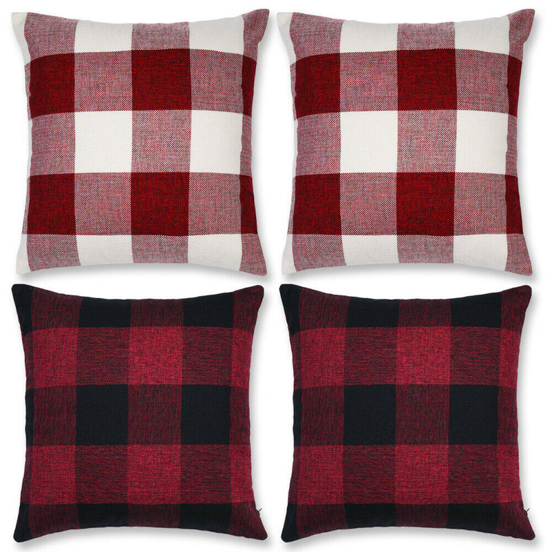 Decorative Square Checker Plaid Cotton Linen Throw Pillow Cover-Classical Design