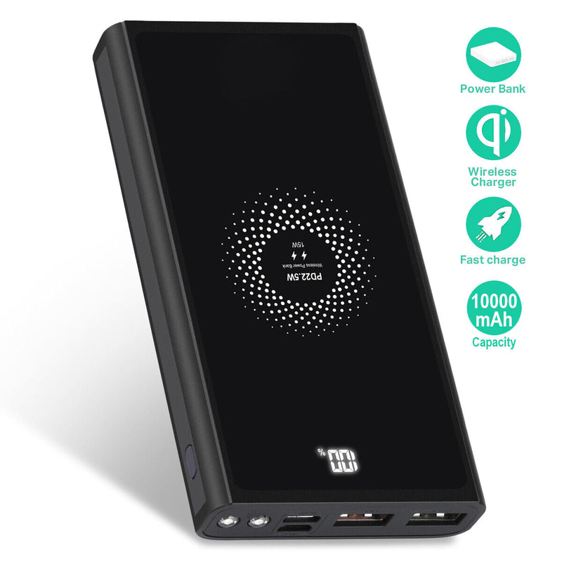 Wireless Power Bank USB C,10000mAh Qi 15W Charging for iPhone 12 11, Galaxy S20