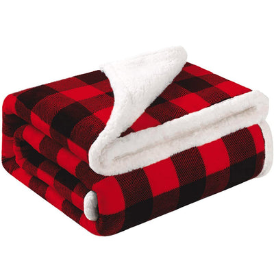 Christmas Red Black Checkered Sherpa Blanket Throw - Ultra Warm & Super Soft CA