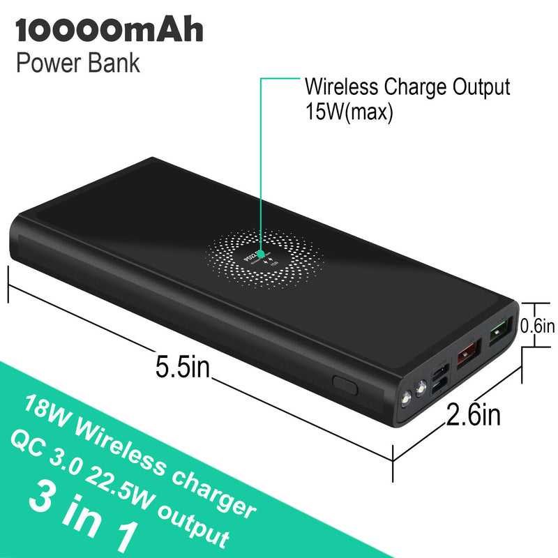 15W Qi Fast Charge 10000 mAh Power Bank with Type-C In / Output and LCD Display