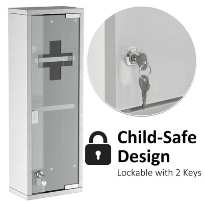 22''x8'' Stainless Steel Medicine Cabinet 3 Tier Frosted Door Lockable First