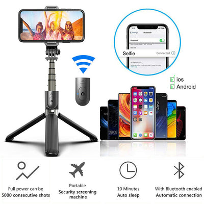 32 inch Extendable Aluminum Selfie Stick Tripod with Bluetooth Remote Shutter CA