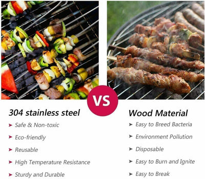 6pcs BBQ Kabob Skewers Roasting Sticks Meat Skewers 35cm Flat Stainless Steel