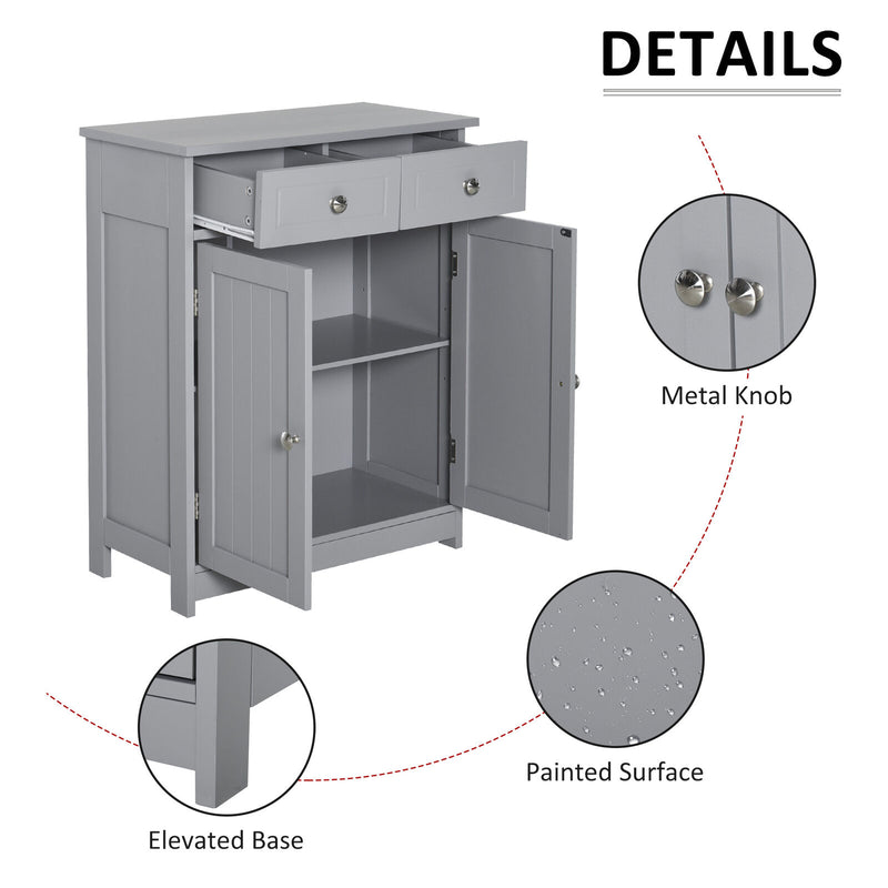 kleankin Bathroom Cabinet Storage Cupboard & 2 Drawers Double Door Shelf, Grey