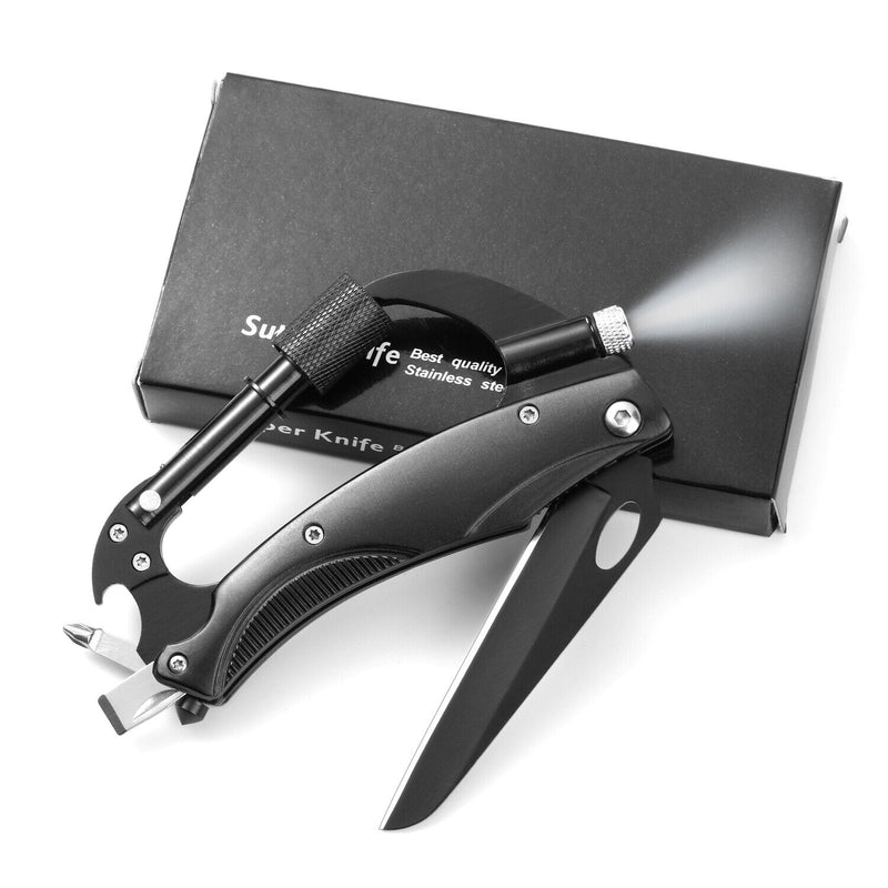 Multitool Carabiner with Knife,LED Light,Bottle Opener,Glass Breaker,Screwdriver