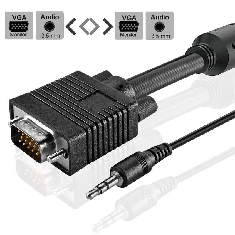 SVGA + Audio Monitor Cable, Male to Male 1080P Super VGA Display Cord for PC TV