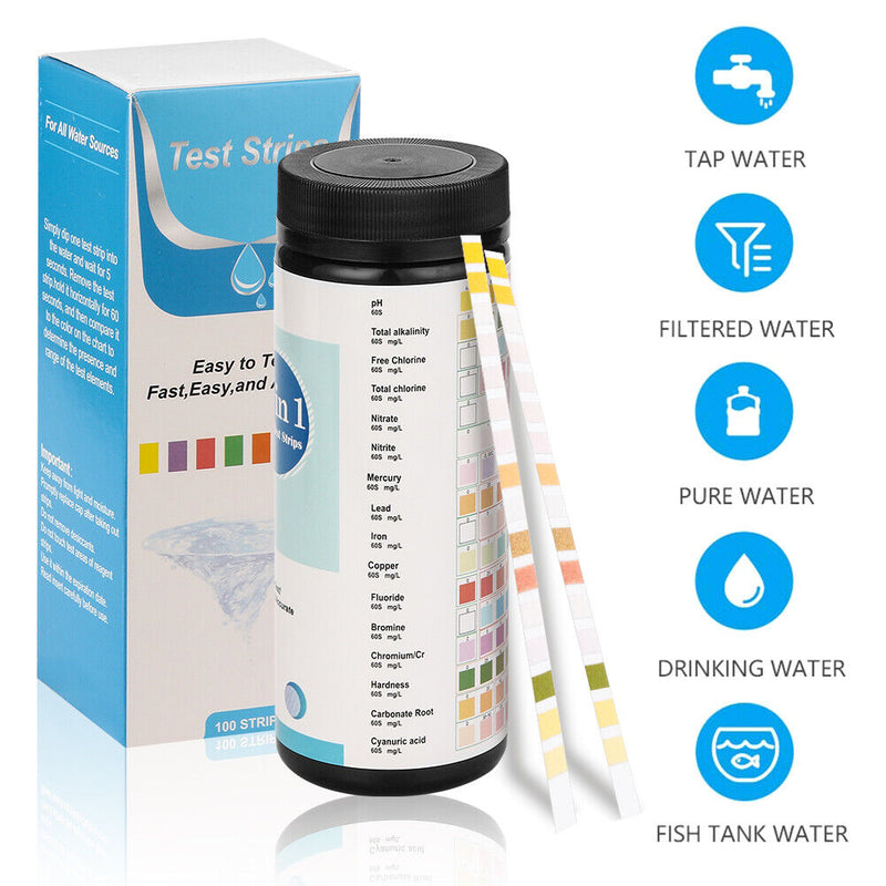 100PCS 16 IN 1 Drinking Water Test Strips Easy Quick for PH Hardness Lead Iron