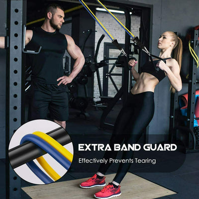 11 Pack Exercise Bands Stackable up to 150lb w/Door Anchor & Handles for Fitness