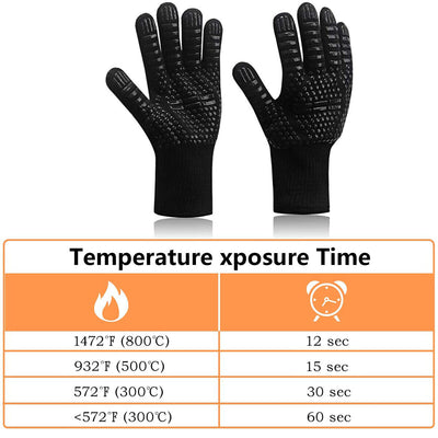 High Dexterity Extreme Heat Resistant BBQ Gloves for Handling Hot Food, Black CA
