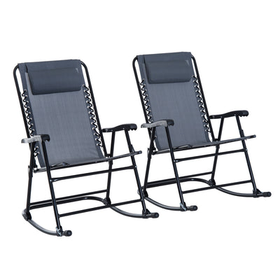 3pc Outdoor Patio Folding Rocking Chair Set Lawn Furniture Garden Rocker,Grey