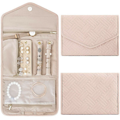 Portable & Practical Pink Jewelry Organizer Roll And 9 Pairs Vivid Stud Earrings
