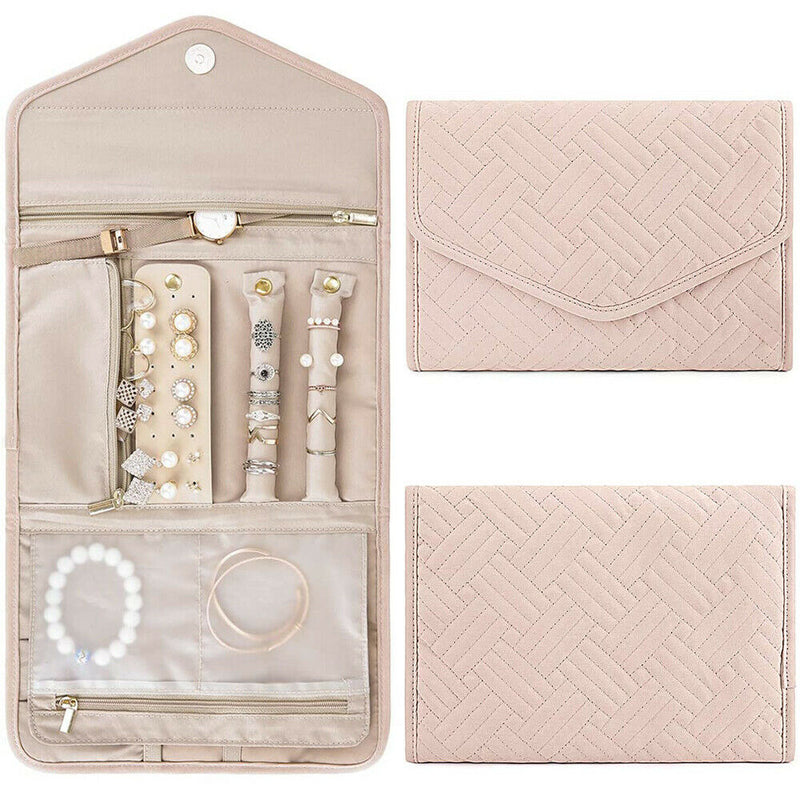 Portable & Practical Pink Jewelry Organizer Roll And 9 Pairs Vivid Stud Earrings