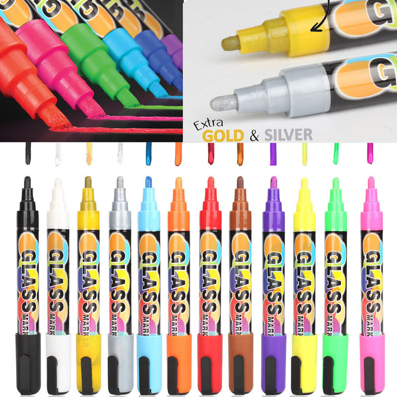 Liquid Chalk Markers - Non Toxic Extra Gold & Silver Included for Glass, Windows