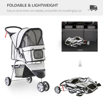 3 Wheels Pet Stroller Folding Dog Carrying Cart w/ Brake Canopy Travel
