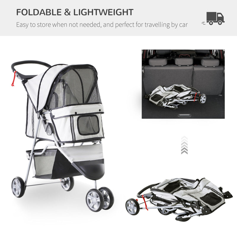 3 Wheels Pet Stroller Folding Dog Carrying Cart w/ Brake Canopy Travel