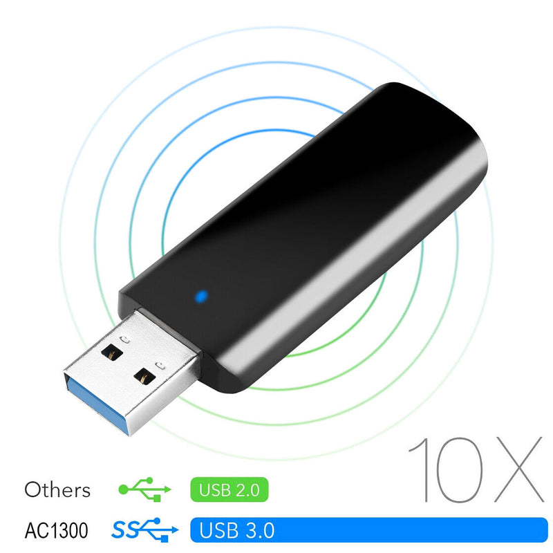 Wireless USB 3.0 WiFi Adapter AC1300Mbps High Speed 802.11ac 2.4GHz/5GHz for PC