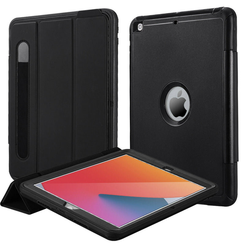 Apple iPad 8th 2020 Heavy Duty Smart Auto Wake/Sleep Trifold Case Cover, Black