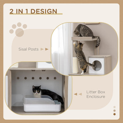 50&quot; 2-IN-1 Cat Tree with Cat Toilet Cabinet Condo Bed Sisal Scratching Post Pad