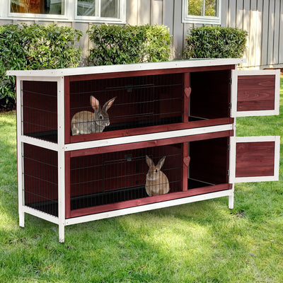 Pawhut 54&quot; 2 Story Large Elevated Wooden Rabbit Hutch Yard Bunny Cage w/ Tray
