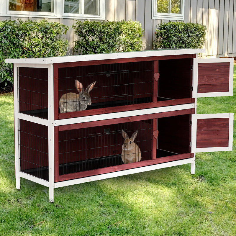 Pawhut 54&quot; 2 Story Large Elevated Wooden Rabbit Hutch Yard Bunny Cage w/ Tray