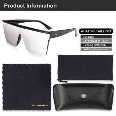 YellowPrice Oversized Rimless Sunglasses Square Flat Top Shades UV400 Protection