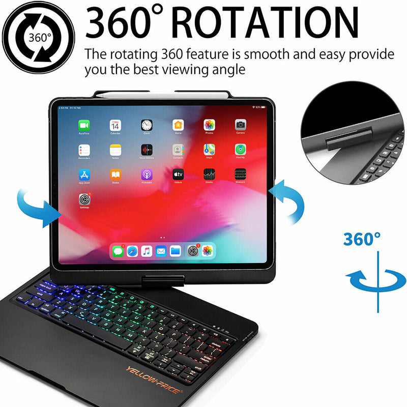 Wireless Keyboard Case-7 Color Backlit 360 Rotatable for iPad Pro 12.9" 11" 2020