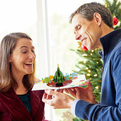 Hand Made Exquisite 3D Christmas Pop Up Cards with Envelopes, 2Pcs (Navy + Red)