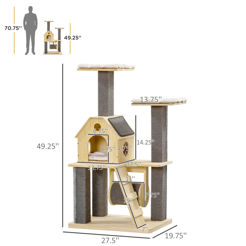Modern Climbing Activity Cat Tower with Scratching Posts Cat Condo Spinning Toy