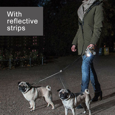 Reflective Double Lead Adjustable Length Dual Two Dog Lead Splitter for Two Dogs