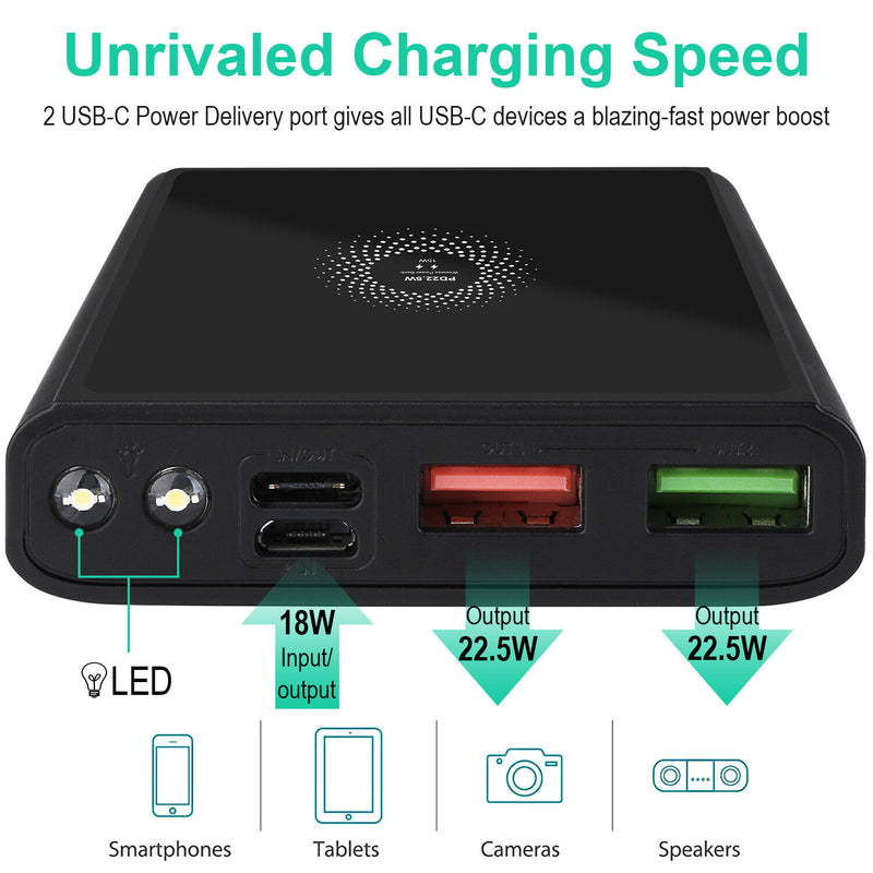 15W Qi Fast Charge 10000 mAh Power Bank with Type-C In / Output and LCD Display